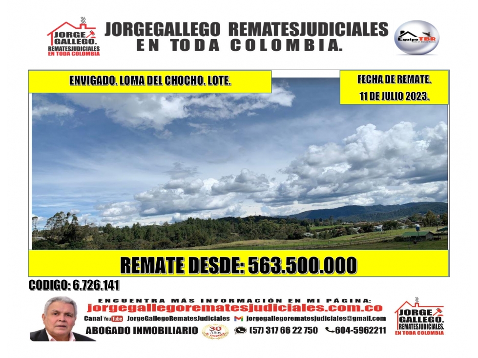 Remate. Envigado. Loma del Chocho. Lote