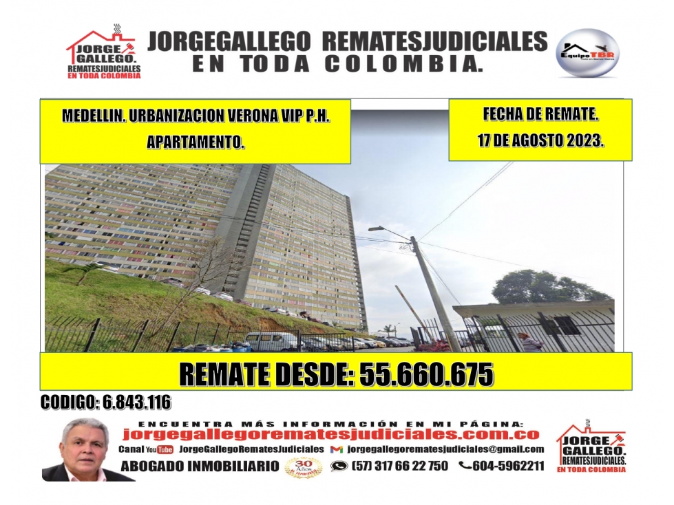 Remate. Medellin. Urbanizacion Verona VIP P.H. Apartamento.