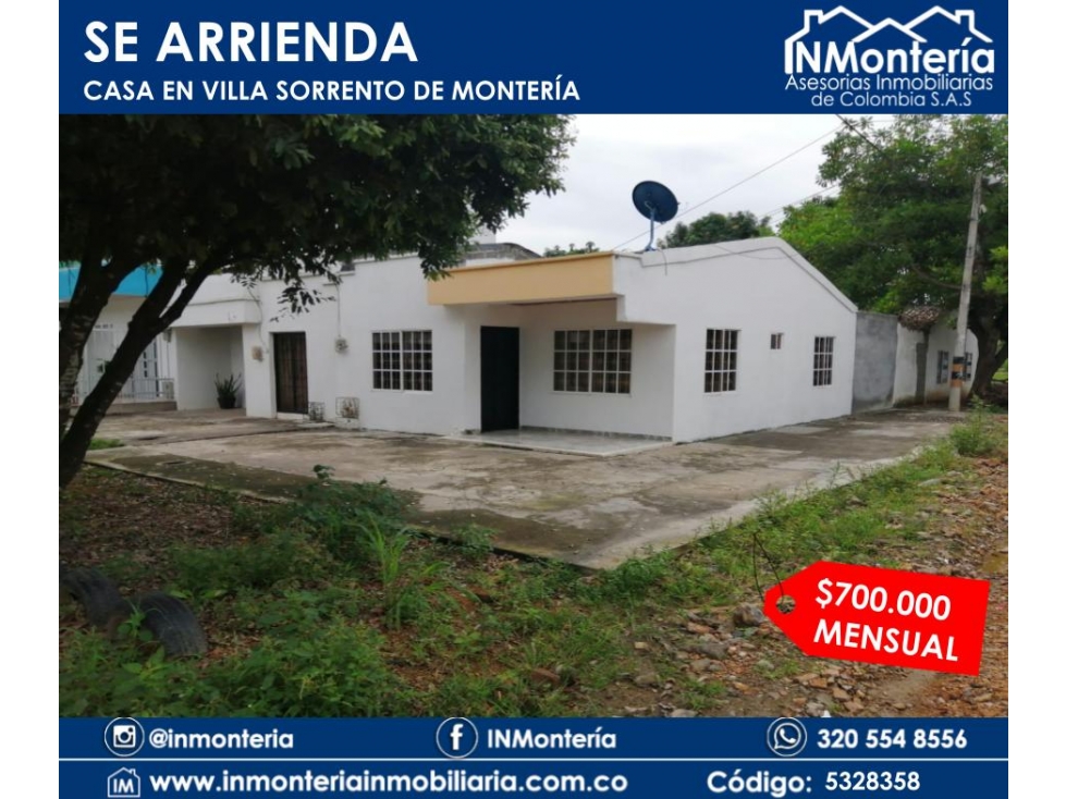 SE ARRIENDA CASA EN BARRIO VILLA SORRENTO DE MONTERIA