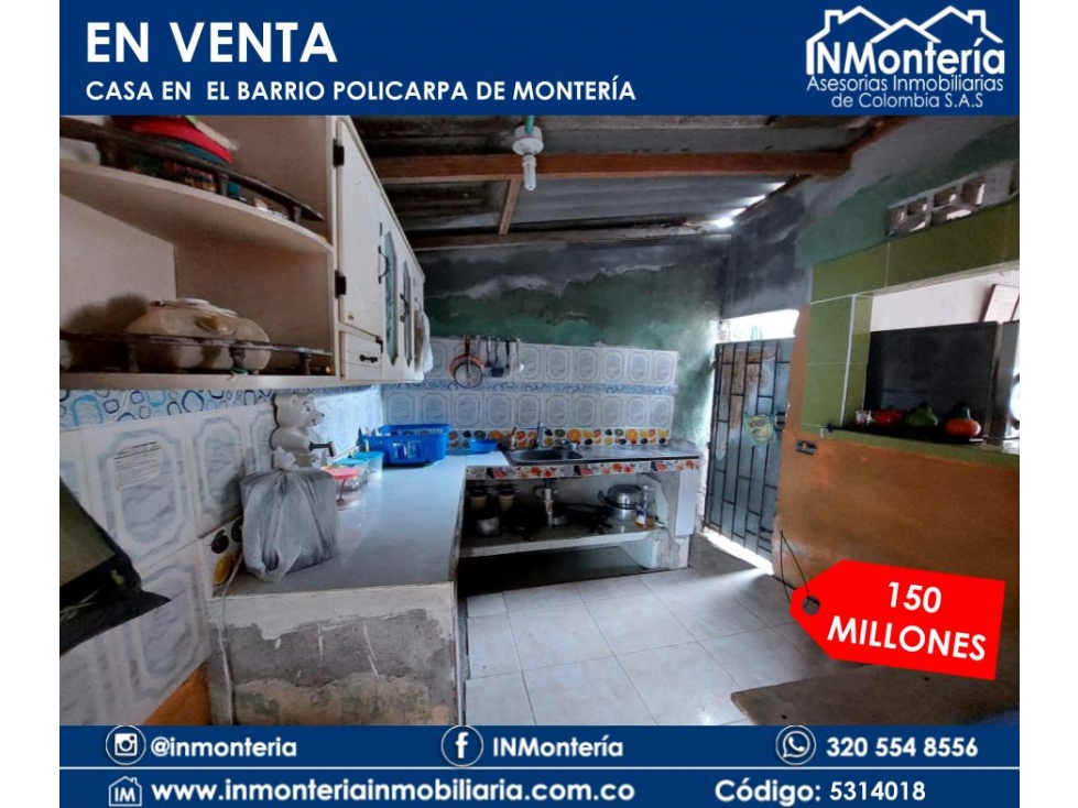 SE VENDE CASA EN EL BARRIO POLICARPA DE MONTERIA